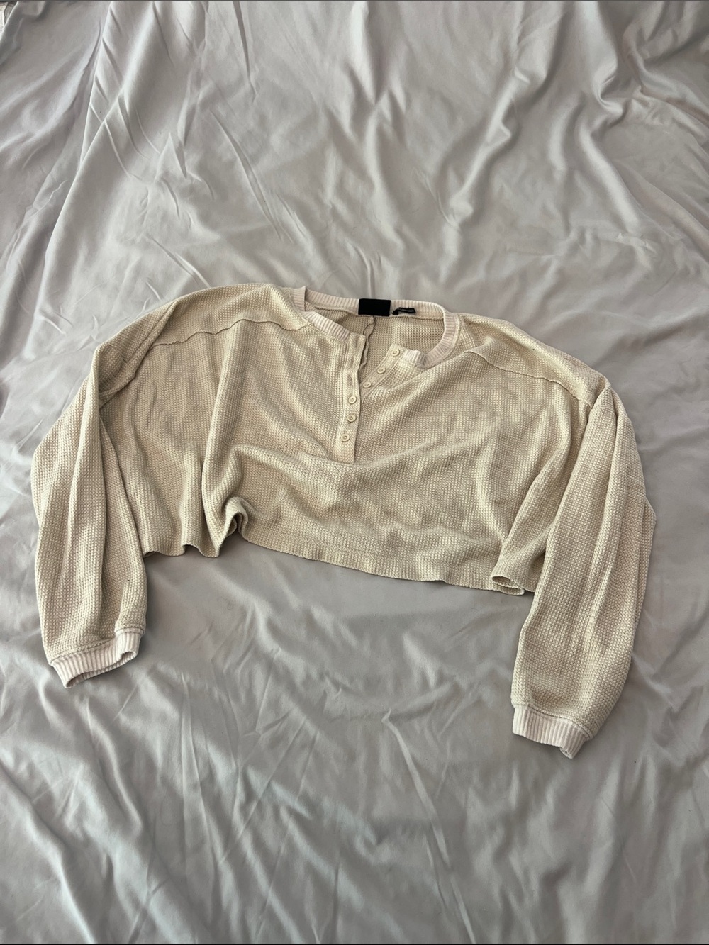 Urban Outfitters Cropped Waffle Henley - Cream